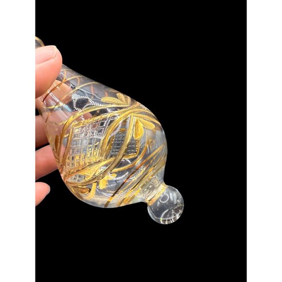 Egyptian Hand Blown Fancy Gold Etched Glass Christmas Teardrop Ornament 6” - Picture 4 of 6